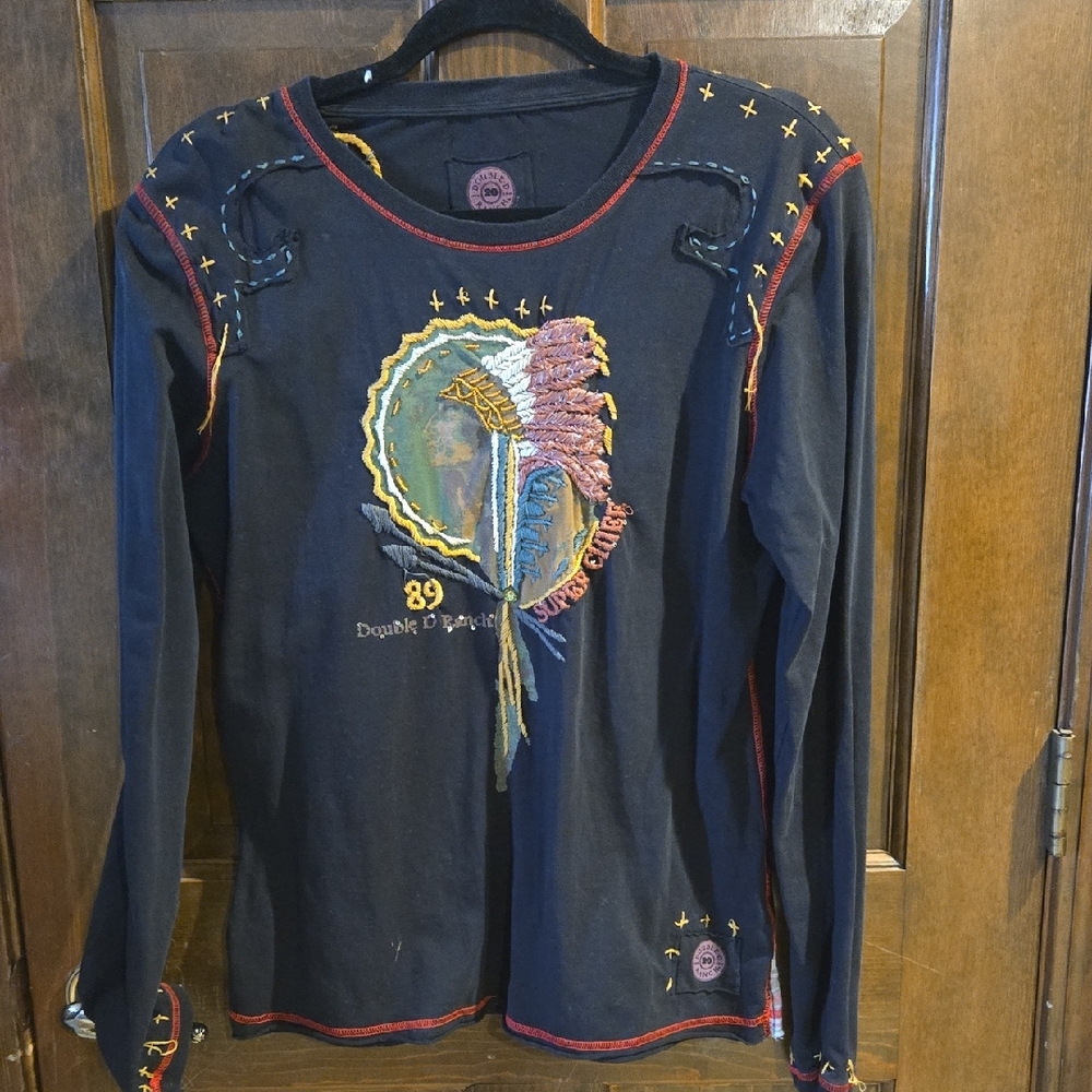 Double D Ranch Indian Head Black Long Sleeve Tee O 0126
